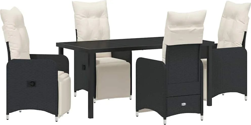 vidaXL Kert étkező szett párnával 5 pcs Fekete polirattan
