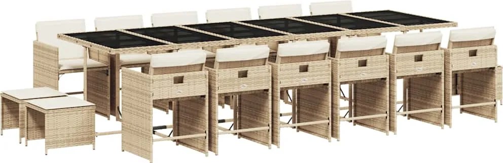 vidaXL 17 részes bézs polyrattan kerti étkezőgarnitúra párnákkal