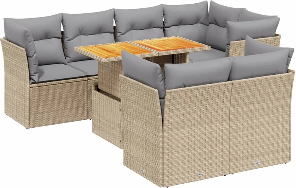 vidaXL 8 részes bézs polyrattan kerti ülőgarnitúra párnával