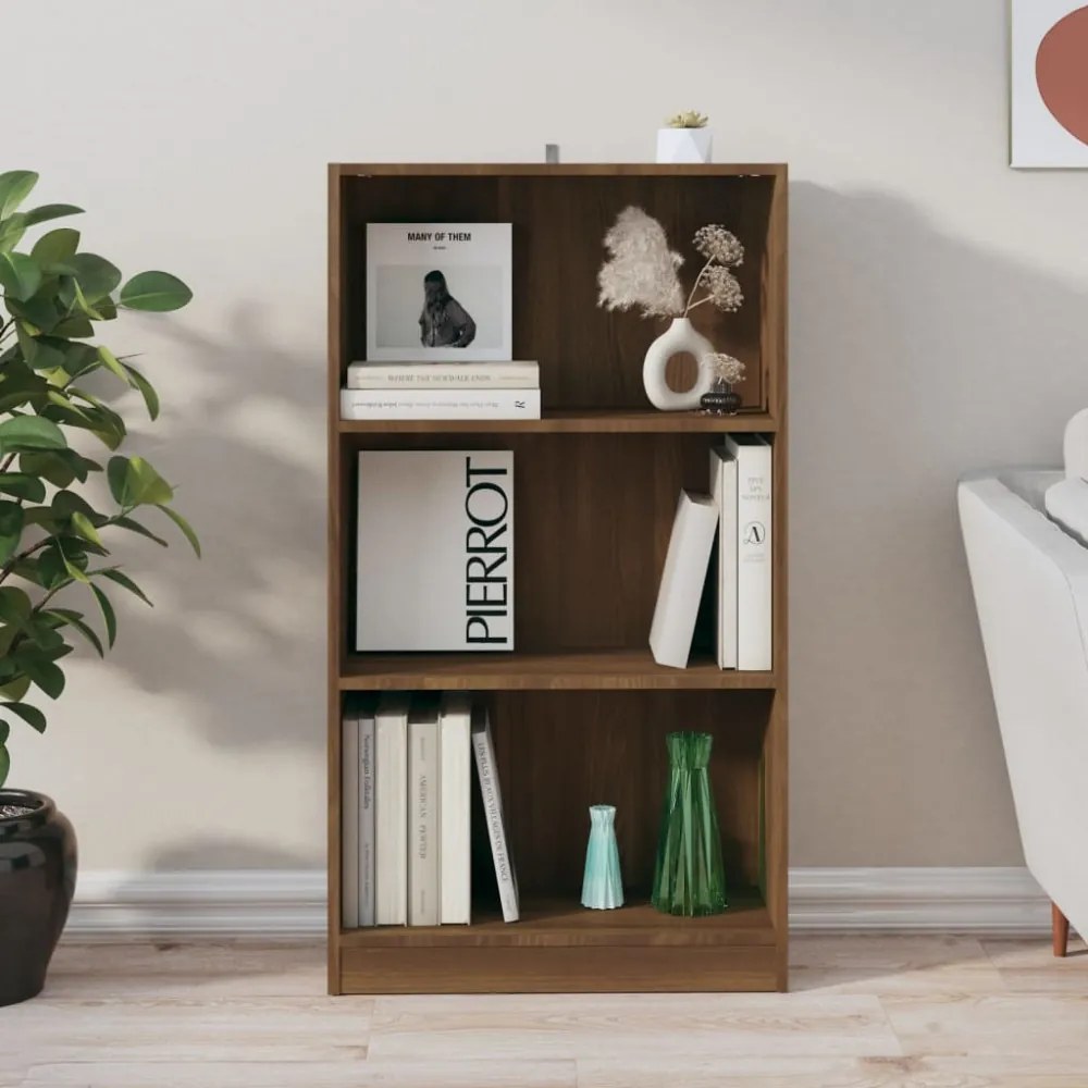 barna tölgyszínű szerelt fa könyvszekrény 60 x 24 x 109 cm