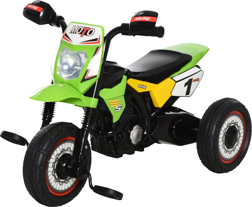 HOMCOM Gyerek Motoros Ride-On 18-36 Hónapos Gyermekeknek, 3 Kerekű Gyerek Tricikli Fényekkel és Zenével, Terhelhetőség 20 kg, 71x40x51 cm Zöld | Aosom