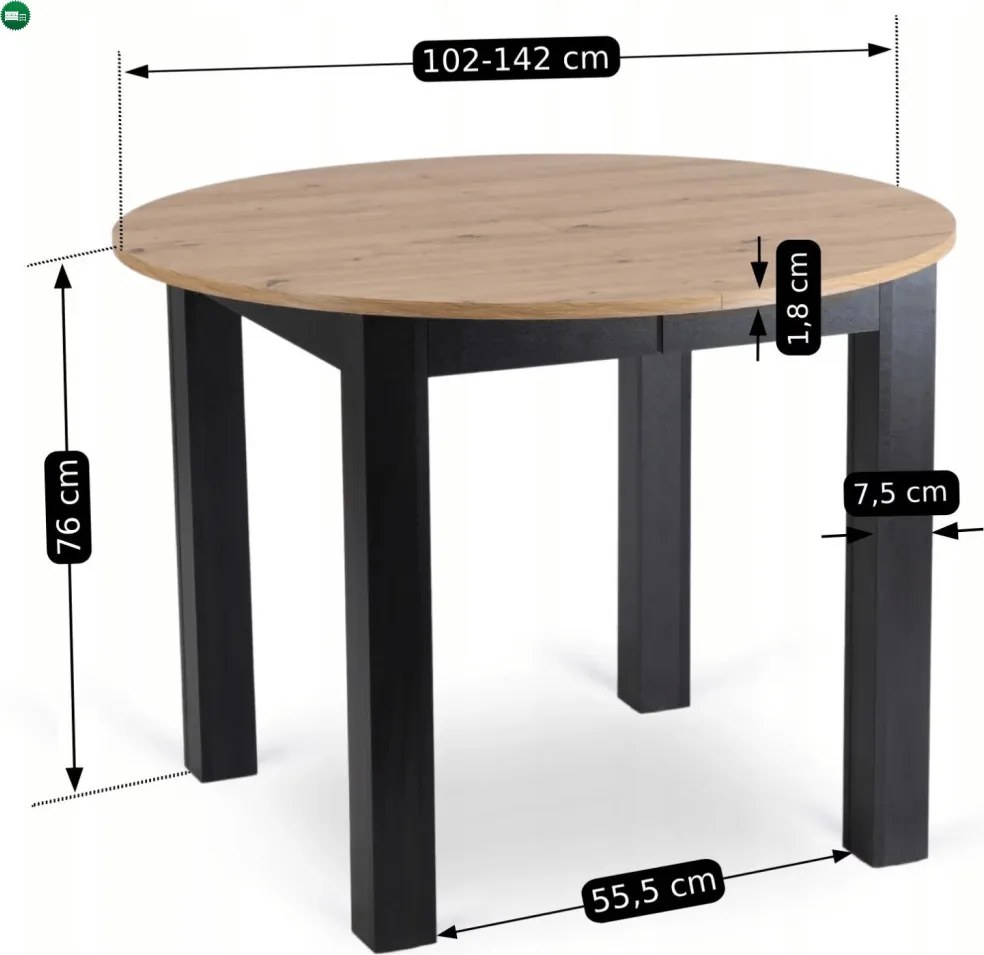szett étkezőasztal HARRY 102-142 cm artisan tölgy/fekete és 6 szék PERU fekete