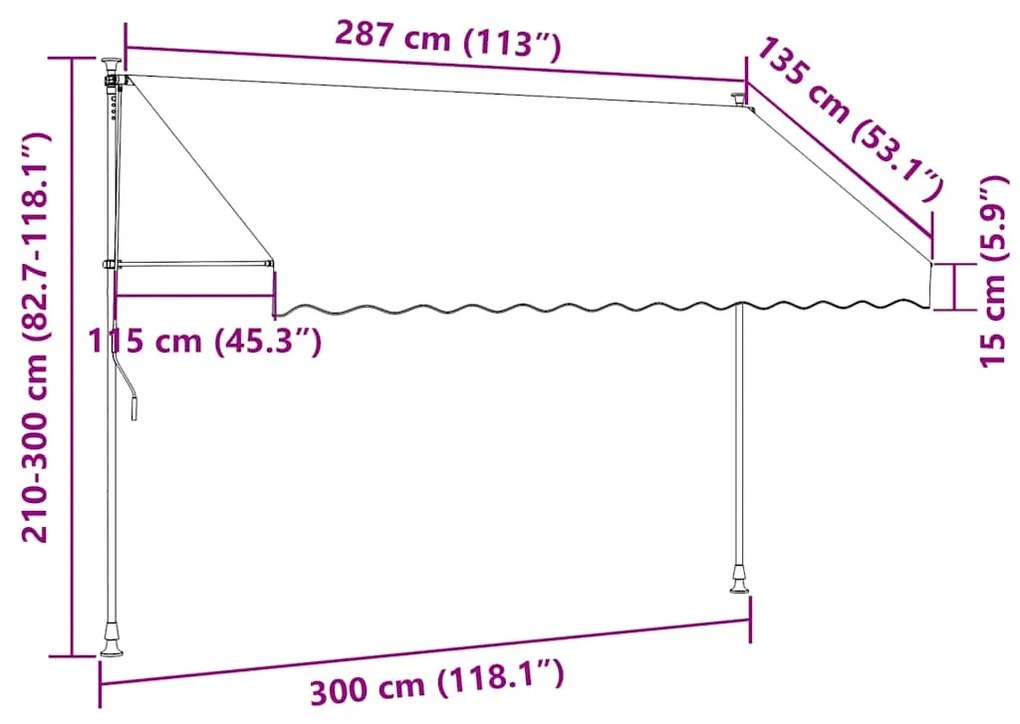 kézzel feltekerhető krémszínű napellenző 300 cm