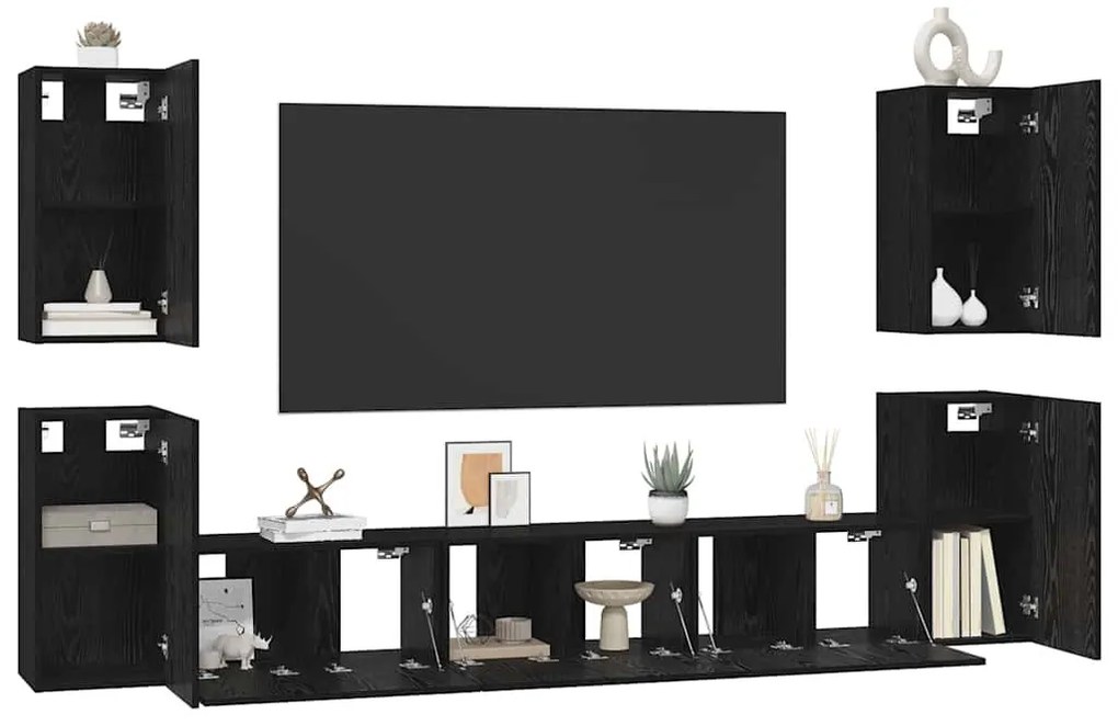 TV szekrény garnitúra 7 pcs Musta tammi 60 x 30 x 30 cm Faanyag