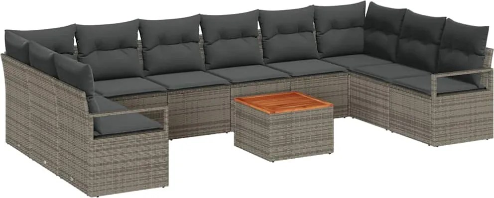 vidaXL Kerti Kanapé Szett párnával 11 pcs Szürke polirattan