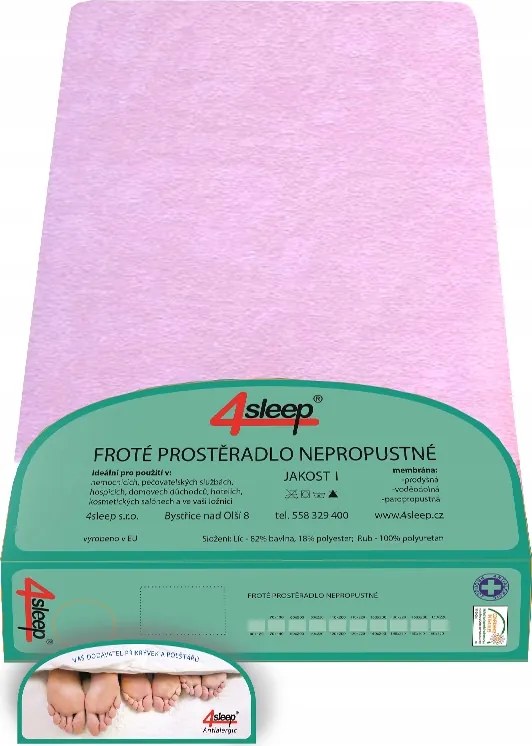 Vízálló frottír lepedő gumiszalaggal 60x120 Rózsaszín