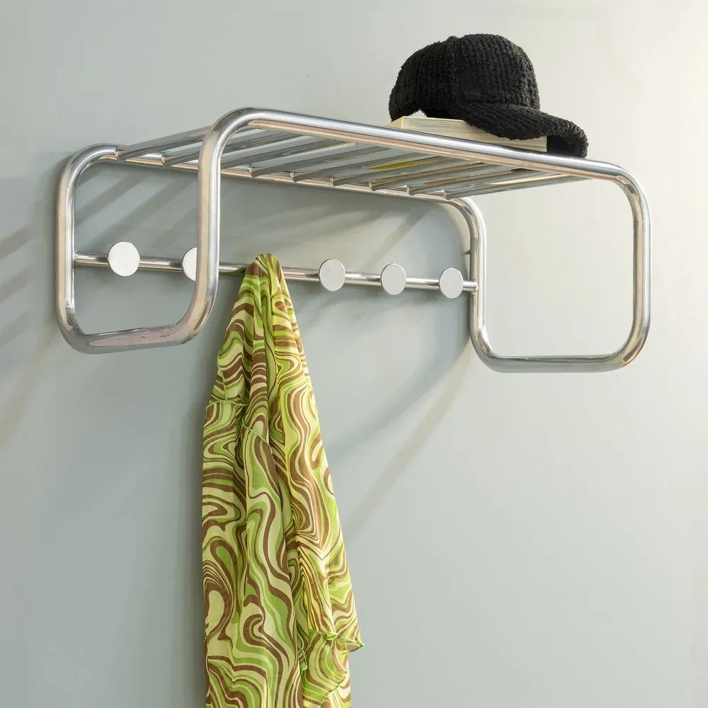 Ezüstszínű fém fali fogas polccal 72 cm Retro – Spinder Design
