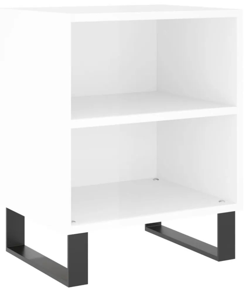 2 db magasfényű fehér szerelt fa éjjeliszekrény 40x30x50 cm