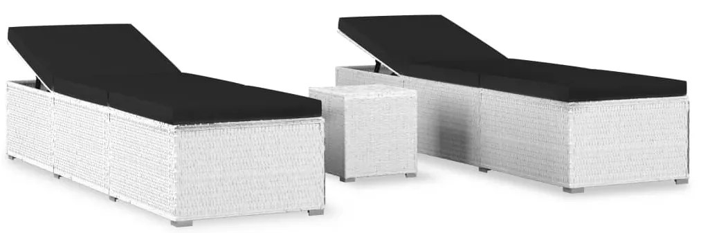 3 részes fehér polyrattan kerti napozóágy szett asztallal