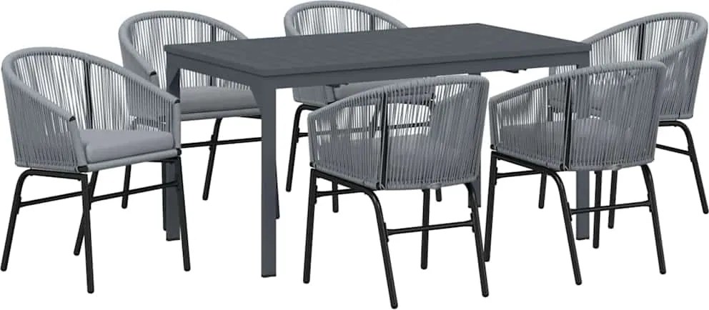 vidaXL Kert étkező szett 7 pcs Szürke polirattan