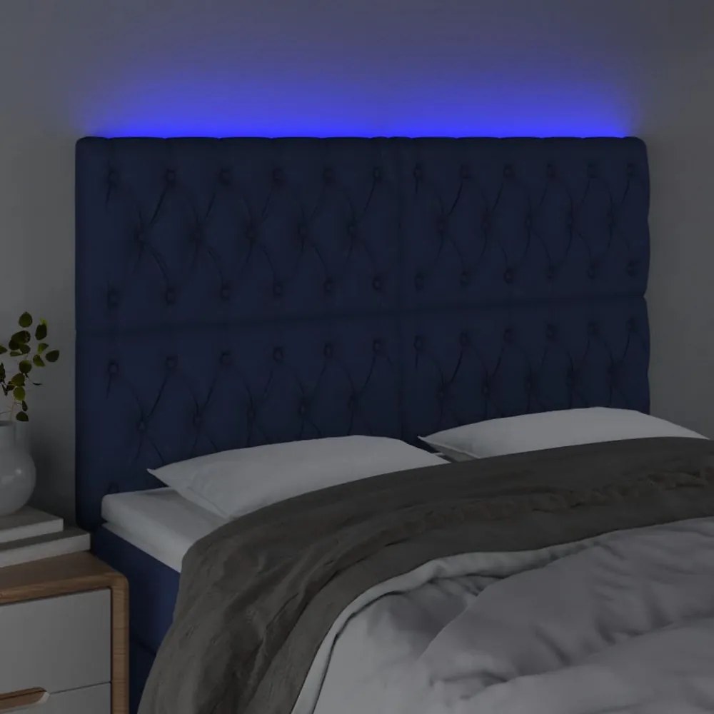 kék szövet LED-es fejtámla 144x7x118/128 cm