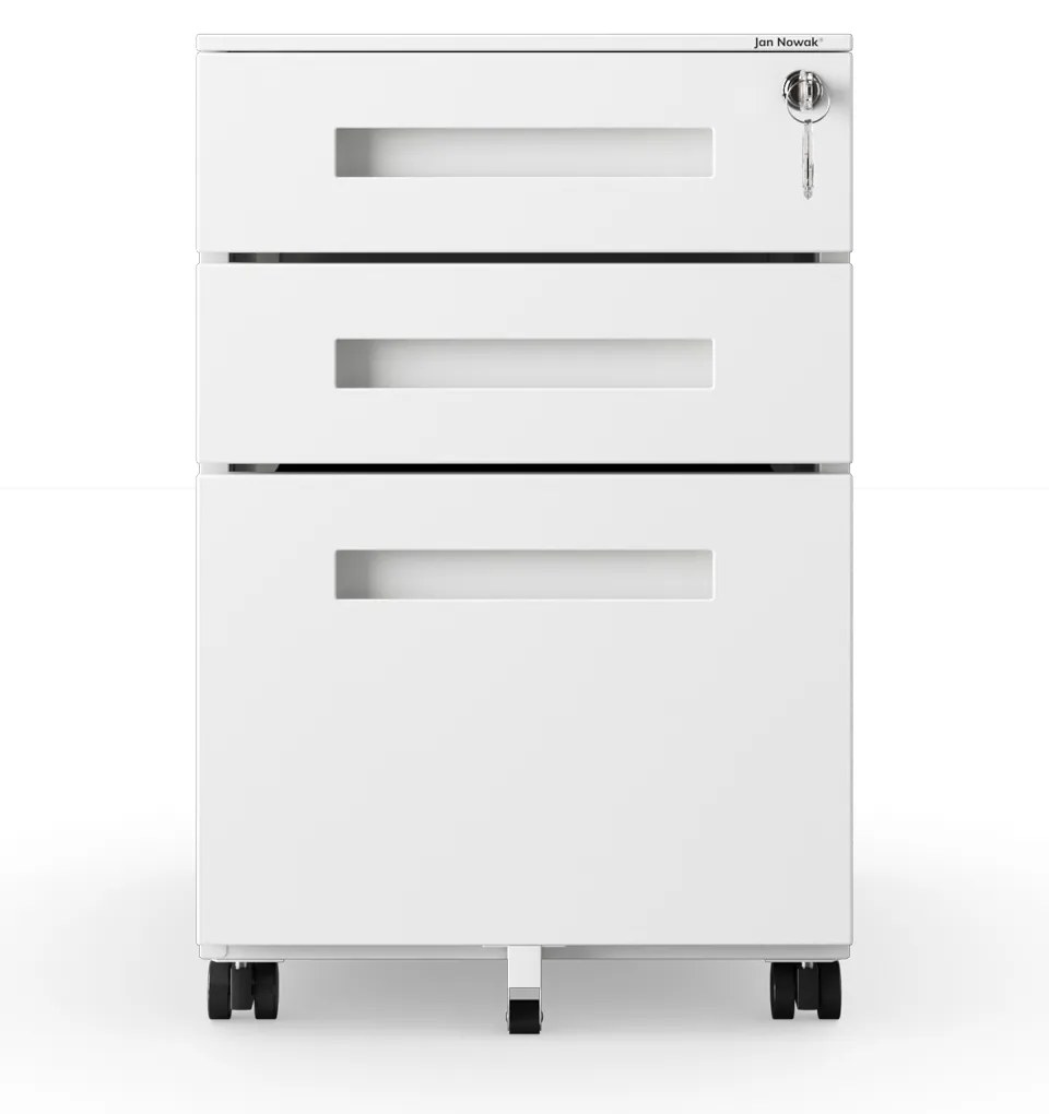 Fém gurulós konténer íróasztal alá KATE 390 x 600 x 500 mm, fehér