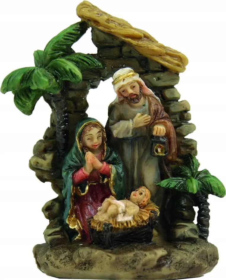 Szent Család karácsonyi betlehem Pálmafákkal- 5,0cm magas- Kézzel Festett