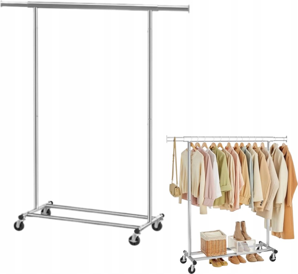 Álló Ruhaakasztó Állítható 92-132 Cm Mobil Kerekes Króm