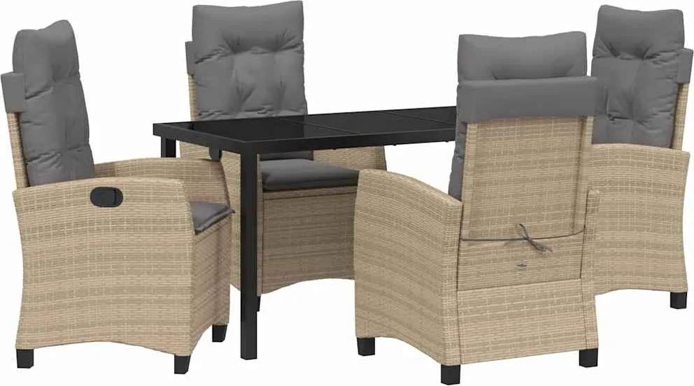vidaXL Kert étkező szett párnával 5 pcs Bézs polirattan