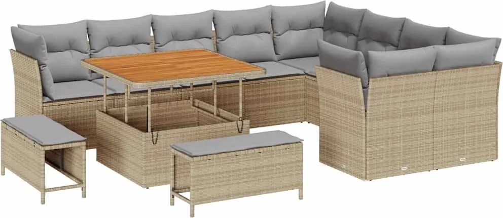vidaXL Kerti Kanapé Szett 12 pcs Bézs polirattan