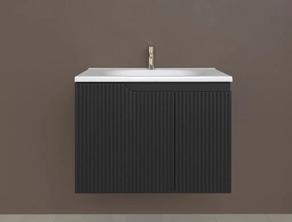 Piramida EURIDIKA fali fürdőszobabútor - műmárvány mosdóval -2 ajtós - PINO FEKETE - 75 x 48 x 53 cm