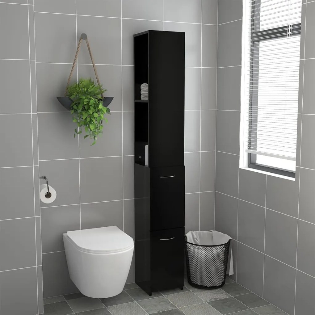 Fekete szerelt fa fürdőszobaszekrény 25x26,5x170 cm