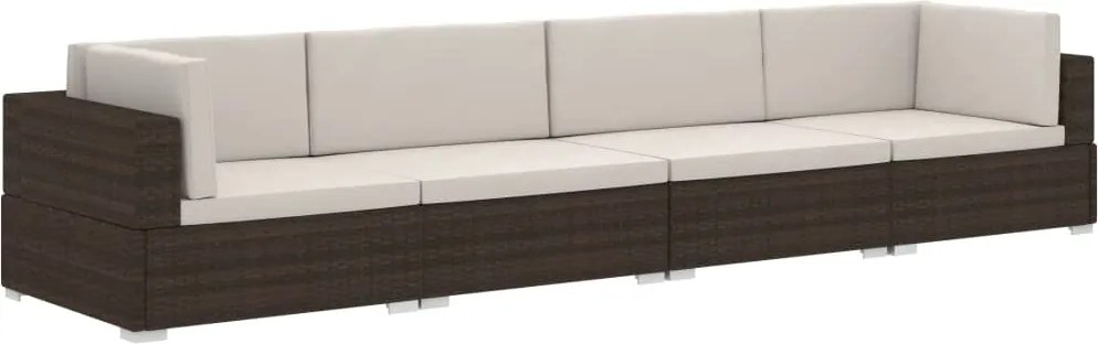 vidaXL 4 részes barna polyrattan kerti kanapészett párnákkal
