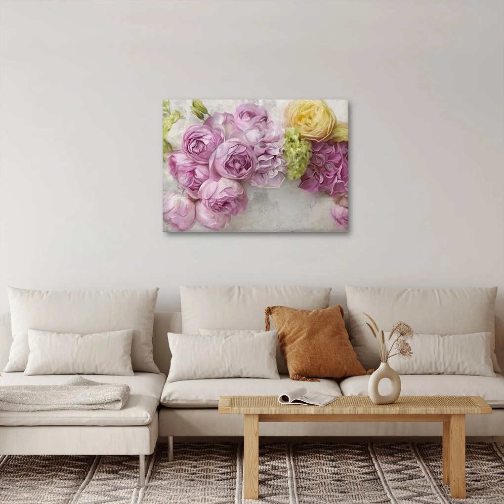 Kép - Virágok a falon pasztell színekben (70x50 cm)