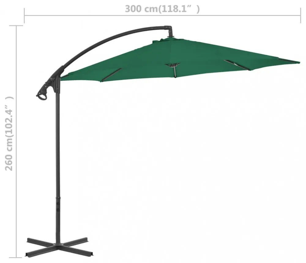 Zöld konzolos napernyő acélrúddal, 300 cm átmérőjű