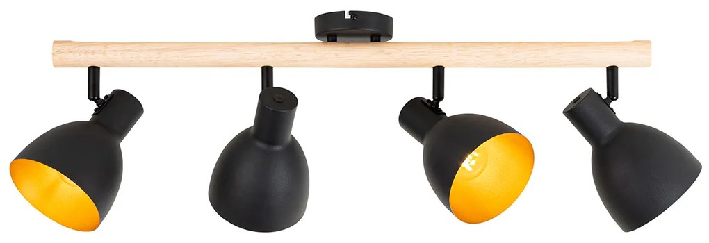 Rusztikus reflektor fekete fával 4-lámpás - Flint