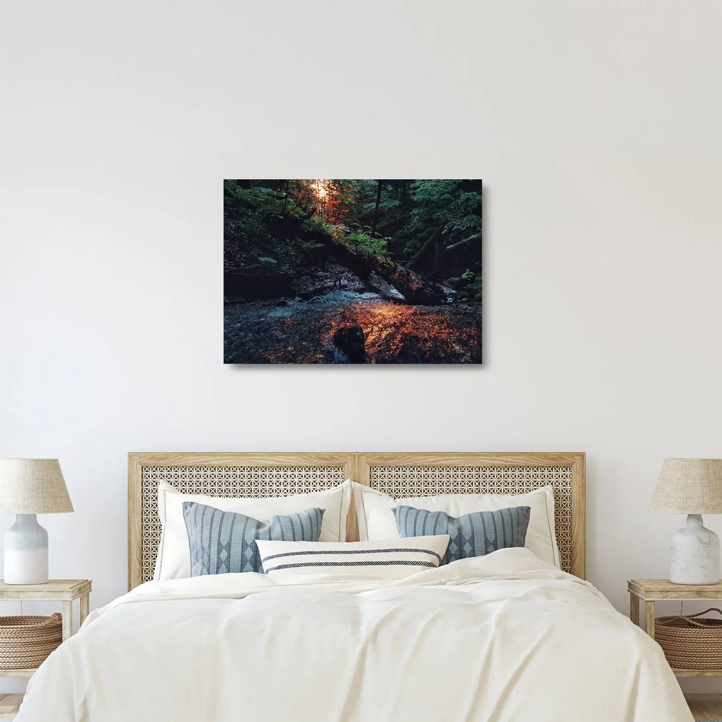 Hegyi folyó képe (üvegen) (70x50 cm)