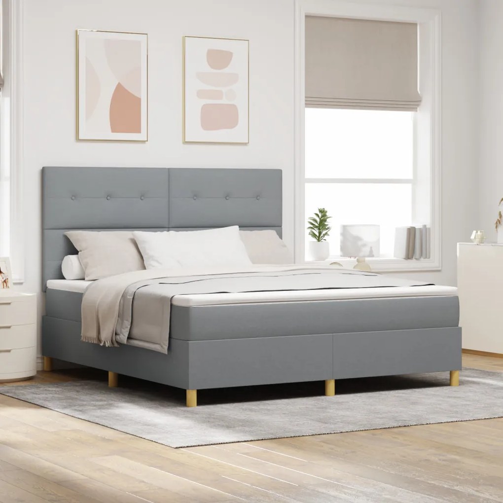 Boxspring ágy matraccal és LED világítással, világosszürke 180x200 cm Szövet