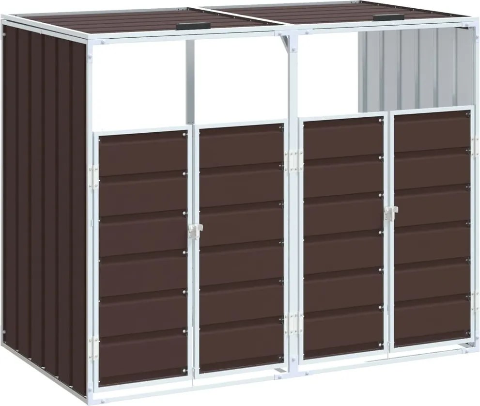 vidaXL barna acél kerekes szemetes tároló dupla tárolókhoz 138 x 79 x 117 cm