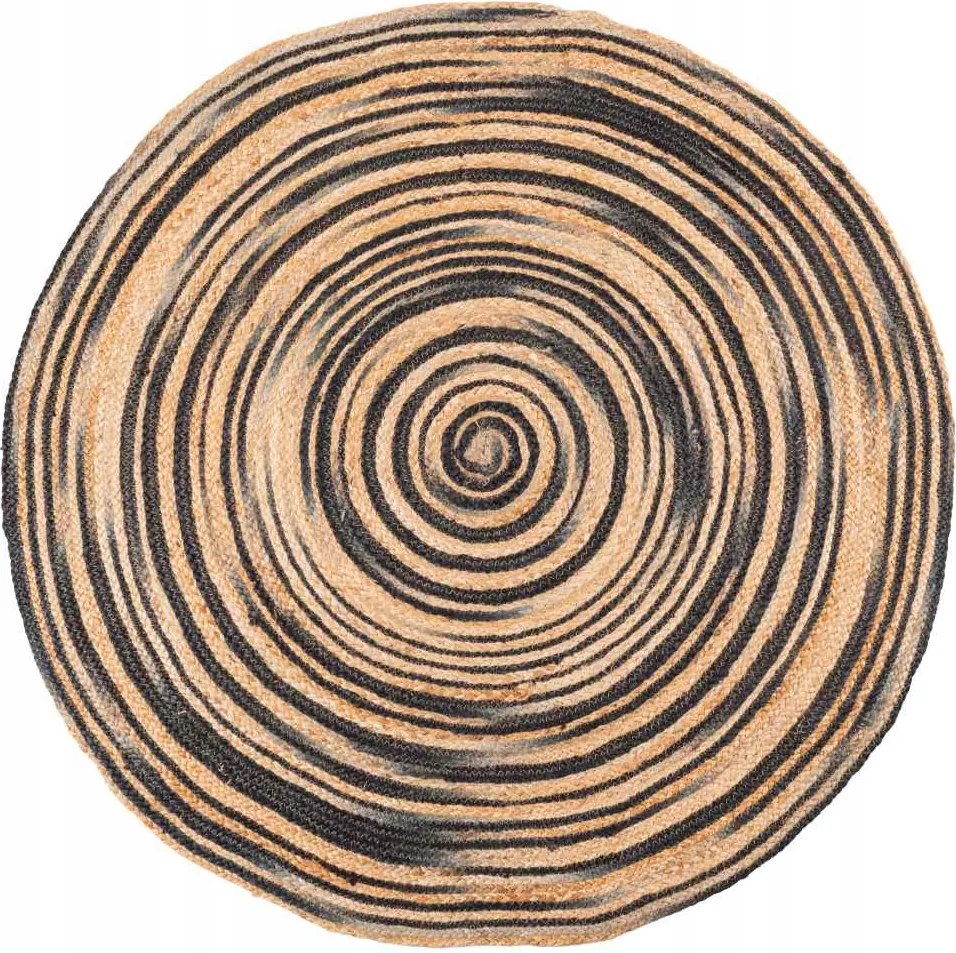 Kültéri juta szőnyeg örvény fekete-bézs 120cm kör