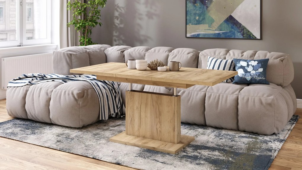 Mazzoni ASTON MINI Arany Tölgy - MODERN NYITHATÓ EMELHETŐ DOHÁNYZÓASZTAL ÉTKEZŐASZTAL ÁTALAKÍTHATÓ ASZTAL
