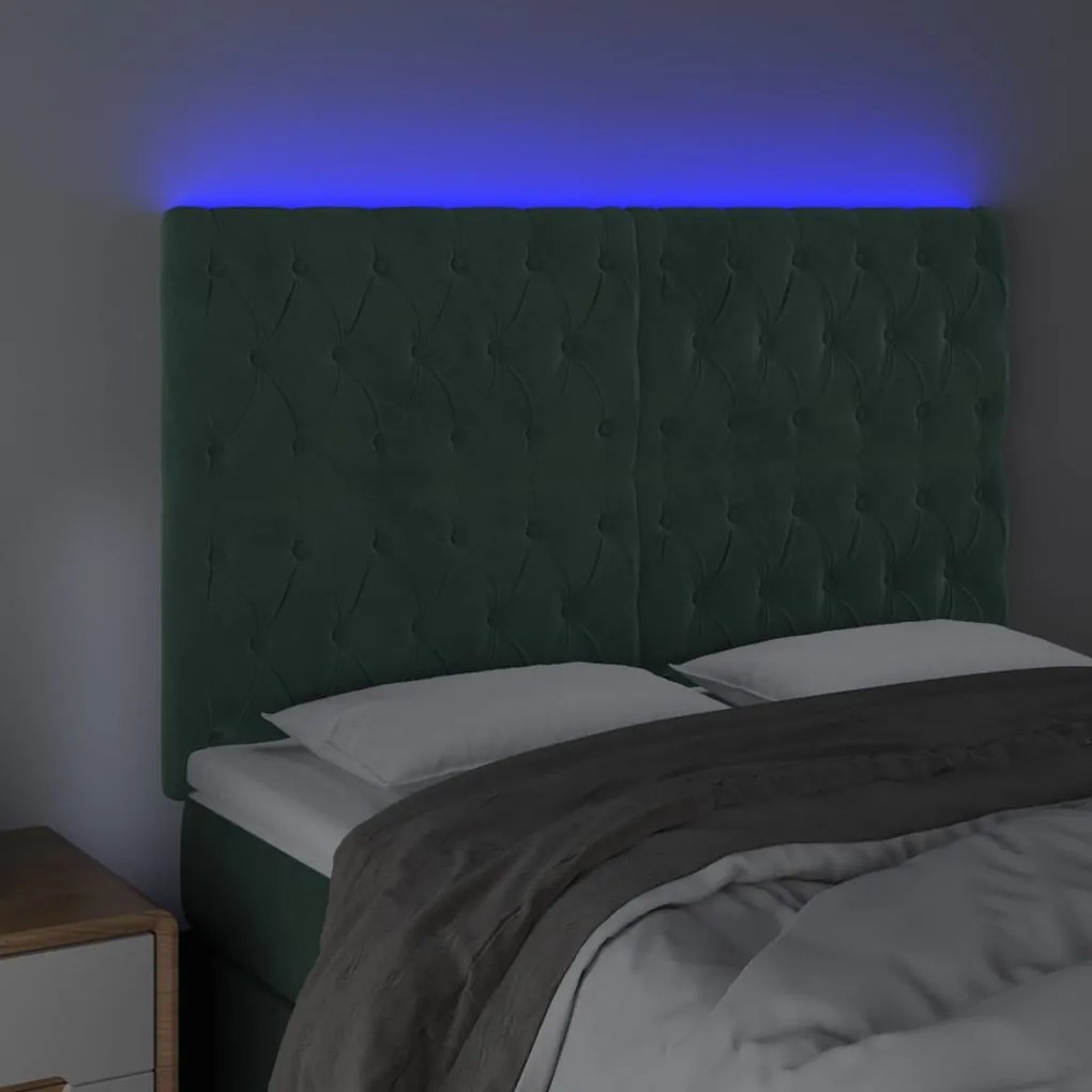 sötétzöld bársony LED-es fejtámla 160x7x118/128 cm