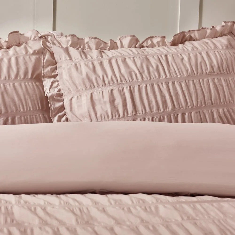 Rózsaszín kétszemélyes-hosszabbított krepp ágyneműhuzat 230x220 cm Seersucker Frill – Catherine Lansfield