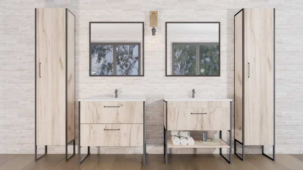 TMP IRON fürdőszobai tükör - FEKETE keret - szögletes - LED világítással - 75 cm