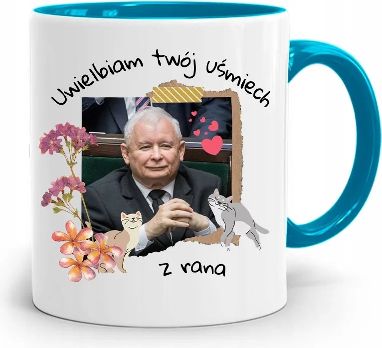 Kék Vicces Bögre Jaroslaw Kaczynski fényképes nyomattal