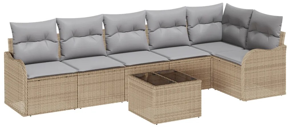 7 darabos kerti kanapészett párnákkal fekete poli rattan, 2 üléses kerti kanapé párnákkal bézs poli rattan