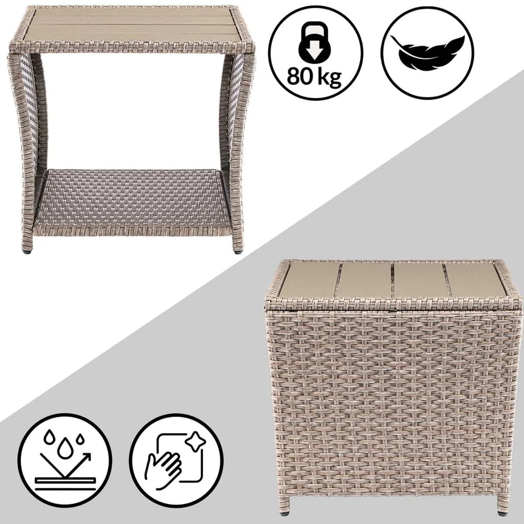 Casaria® Vedis rattan asztal 45x45x40 cm - krém