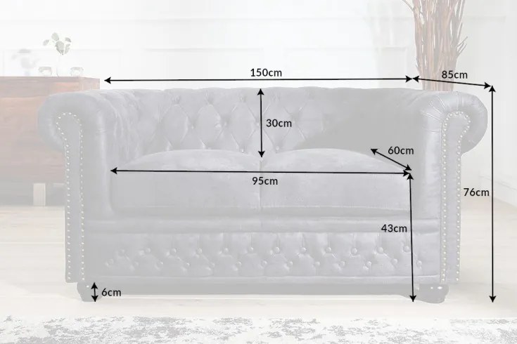 Kettes kanapé Chesterfield II 150 cm antik szürke