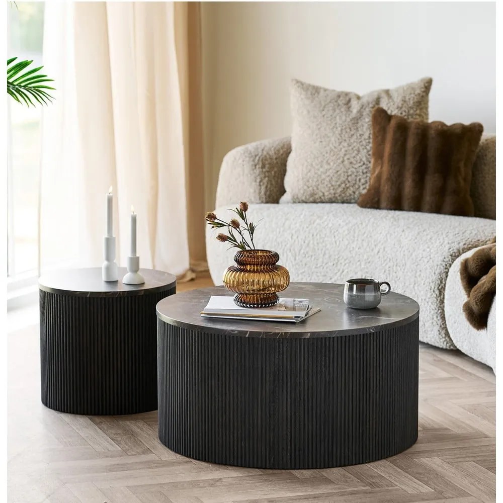 Sötétbarna kerek dohányzóasztal márvány dekoros asztallappal ø 80 cm Rota – House Nordic