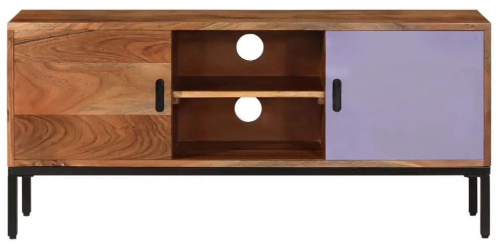 mézbarna és szürke tömör akácfa TV-szekrény 110 x 30 x 50 cm