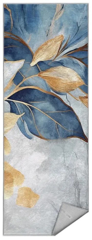 Kék-aranyszínű mosható futószőnyeg 80x200 cm Golden Leaves – Mila Home