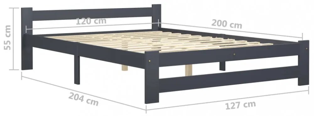 sötétszürke tömör fenyőfa ágykeret matrac nélkül 120x200 cm