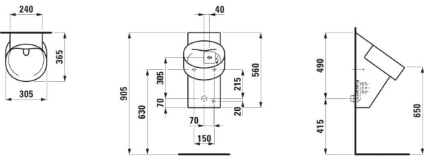 LAUFEN H8402867160001 - Szenzoros piszoár VAL 230V, hátsó bekötés, hátsó lefolyó, matt fekete