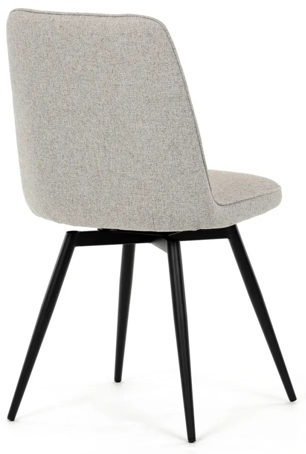 Scaun de sufragerie pivotant, material crem, mecanism rotativ 360°, lac negru mat, picioare metalice