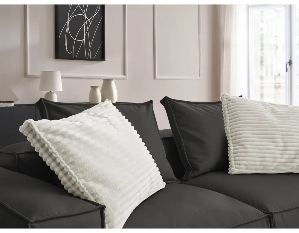 Fekete bőrutánzat kanapé 260 cm Boheme – Bobochic Paris