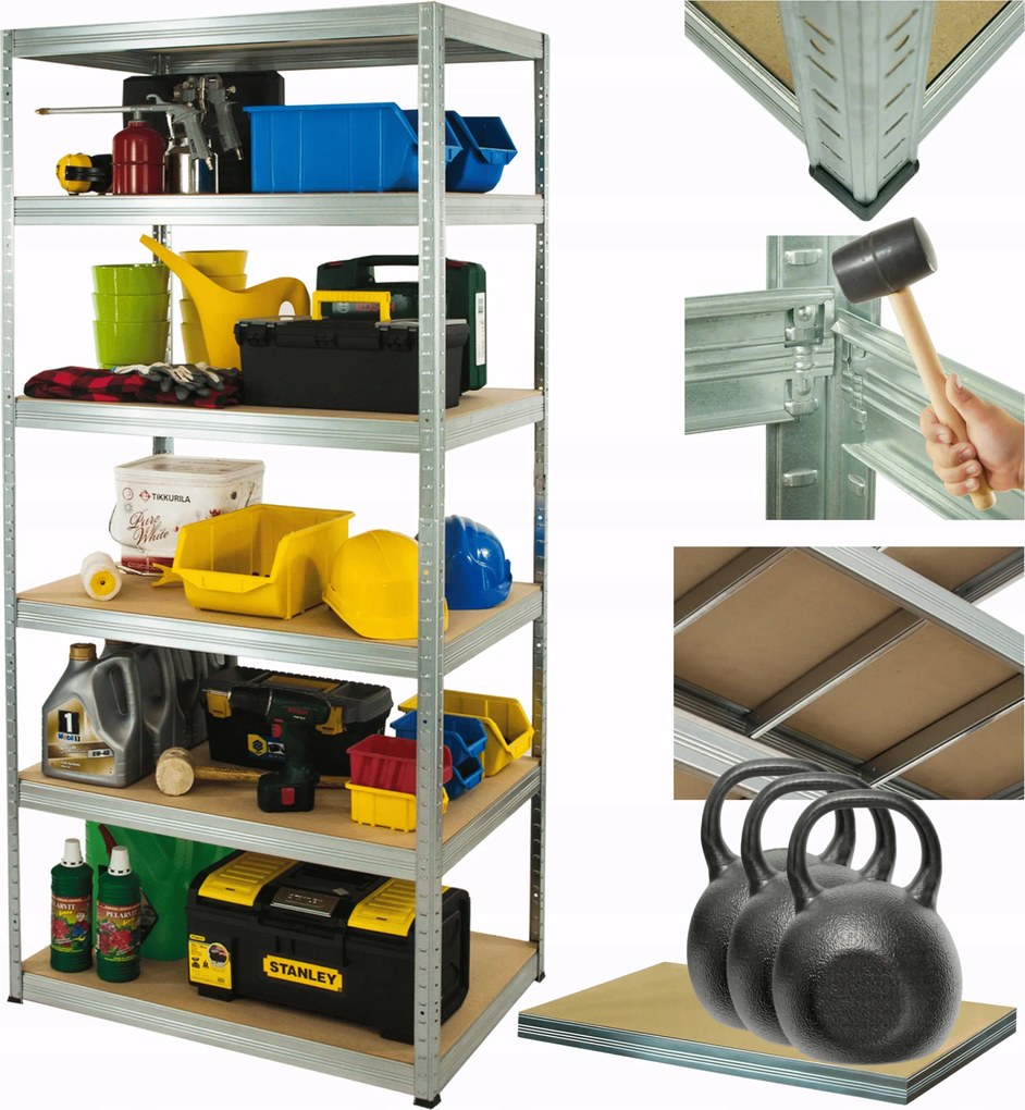 Horganyzott fém tároló állvány Helios 213x75x35cm 6Px350kg Tömör