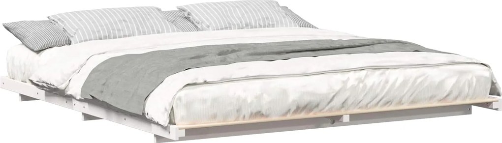 vidaXL Földi ágykeret Fehér 200 x 220 cm Tömör fenyőfa