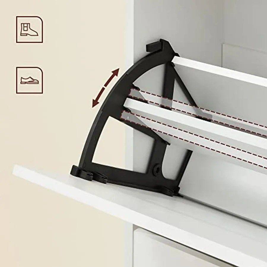 Cipőtartó 2 lenyitható rekesszel, nyitott tárolóval, 24 x 60 x 102 cm, felhő fehér