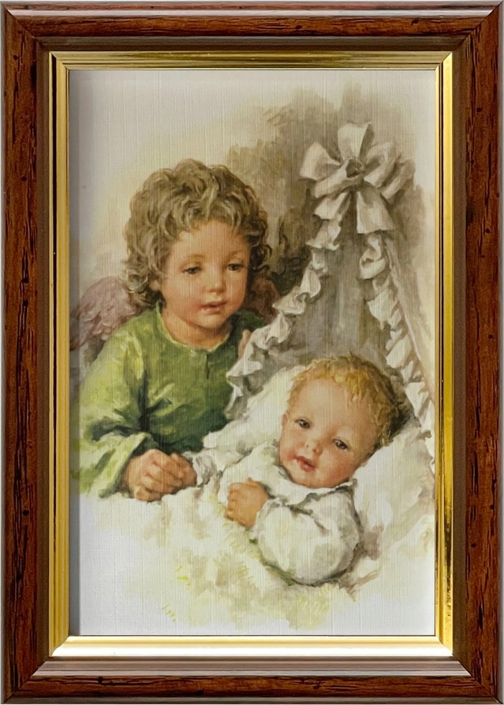 Vászonkép 18x13 Őrangyal Angyal Barna Arany Díszített Fa Keret