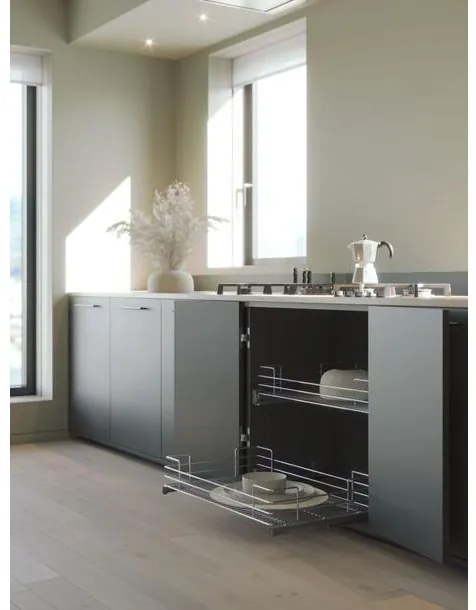 Konyhai fémrács, 600mm, 180mm magas fiók, ezüst szürke, teljes kihúzás, csillapított záródás, 30kg teherbírás, SIGE Green Line 119